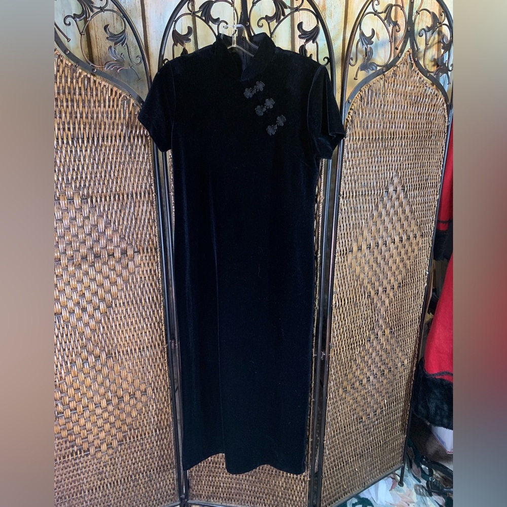 Vintage Social Circles Petite Velvet Stretchy Asian Style Dress Size 10P